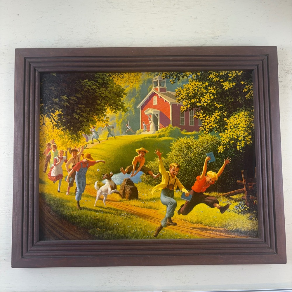 VTG Framed School's Out picture Paul Detlefsen print on hardboard Texured 16x13